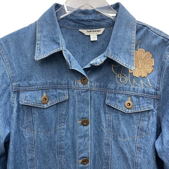 Denim Jacket With Appliqué and Embroidery Women’s Size Large - Picture 2 of 13